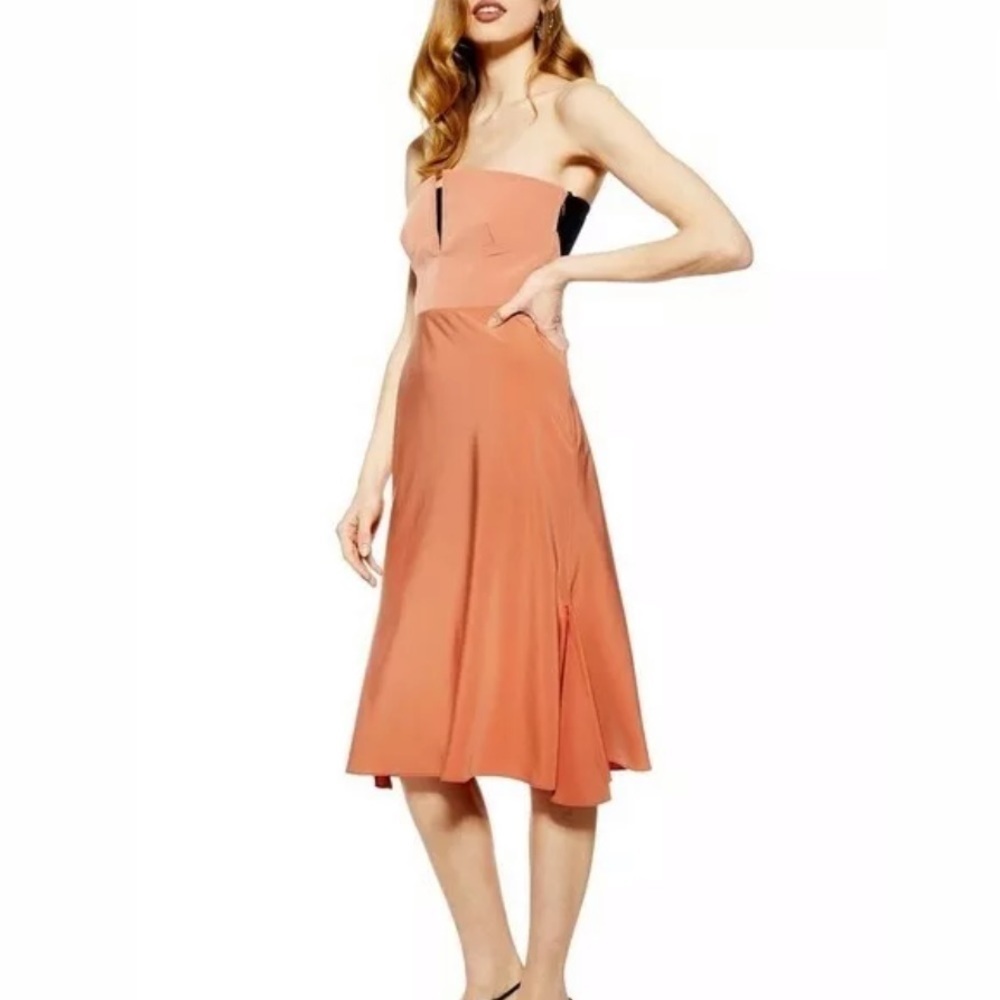 Topshop Mesh Back Bandeau Dress In Rust US2 ($75)